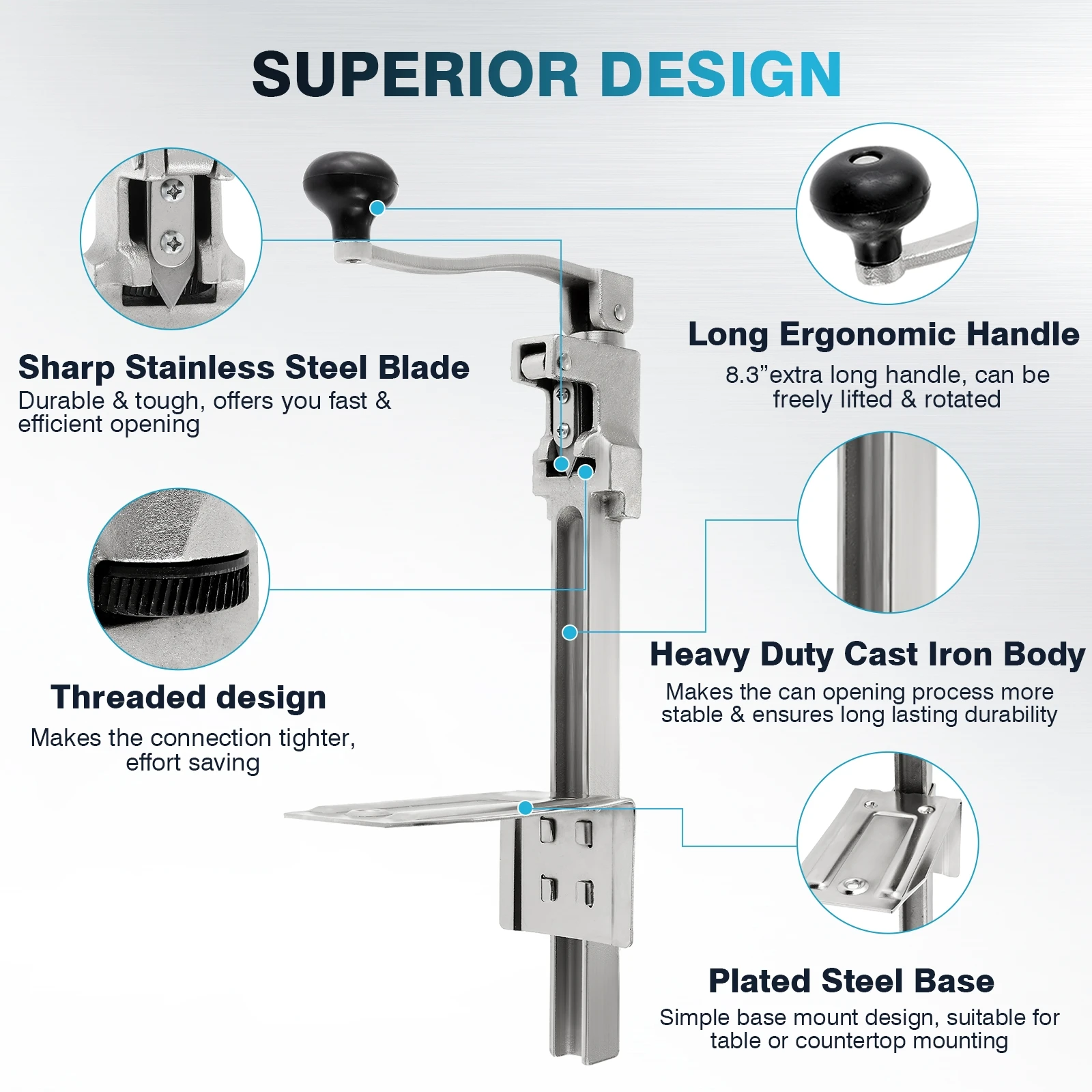 Commercial Can Opener 15.7 inches Tabletop Can Opener Heavy Duty Manual Table Can Opener With Angled BaFor Restaurant Hotel Bar