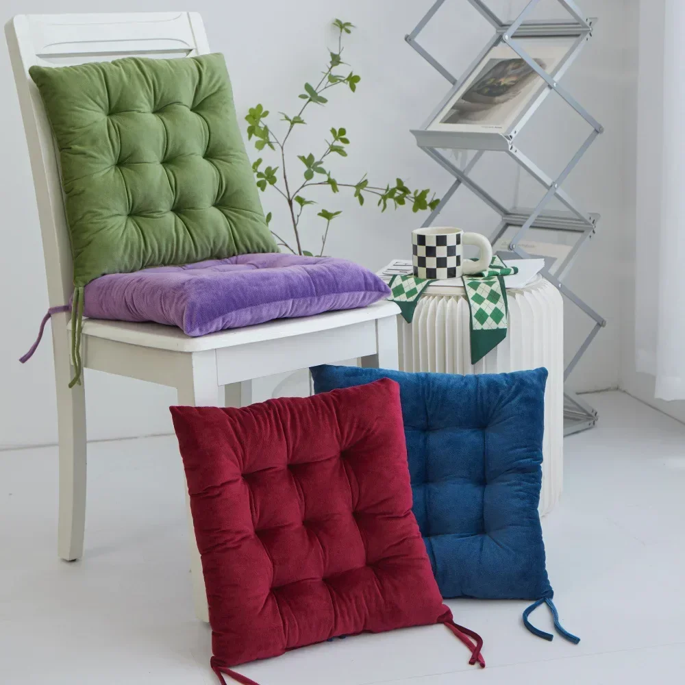 Four Seasons Solid Color Thickened Crystal Velvet Cushion with Straps Office Chair Summer Sofa Butt Cushion