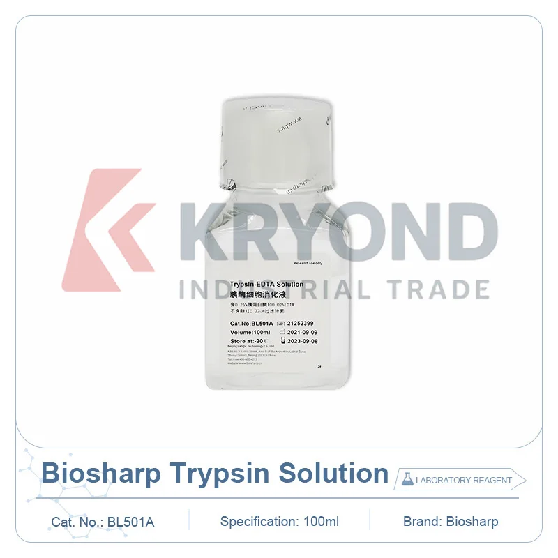 BIOSHARP BL501A 0.25 Percent Trypsin Digestion Solution Phenol Red EDTA Free Laboratory Reagent Cell Culture Research Uses 100ml