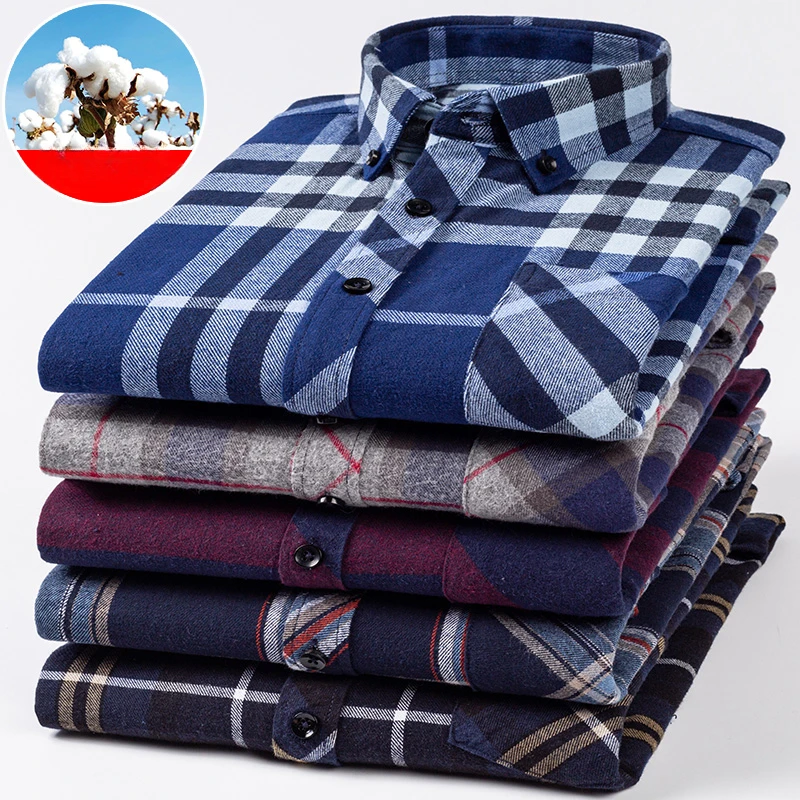 100%cotton plus size S to 6xl shirts for men vintage clothes long-sleeve slim fit formal plain shirt single pocket designer tops