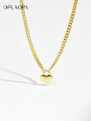 DPLAOPA 925 Sterling Silver Gold Plated Silver Heart Plain Chain Choker Necklace 2023 Women Fine Jewelry Rock Punk Jewels