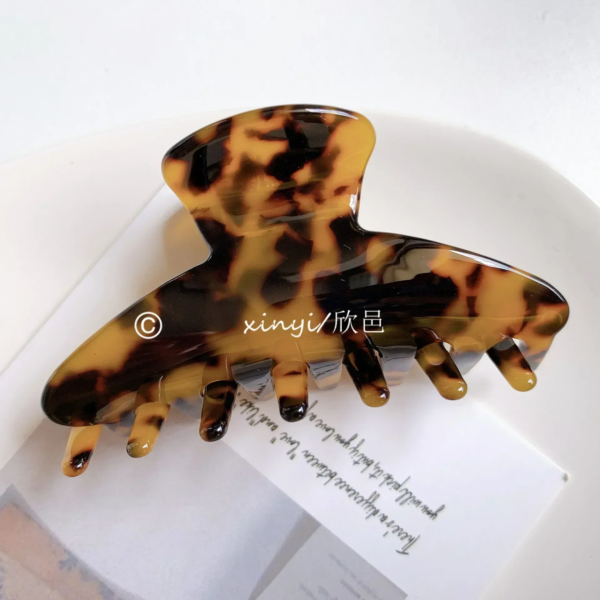 Grande Cherry Blossom Pink Leopard Print Acrílico Hawksbill Hairpin para mulheres, grampo de cabelo Garra de caranguejo para meninas, acessório de