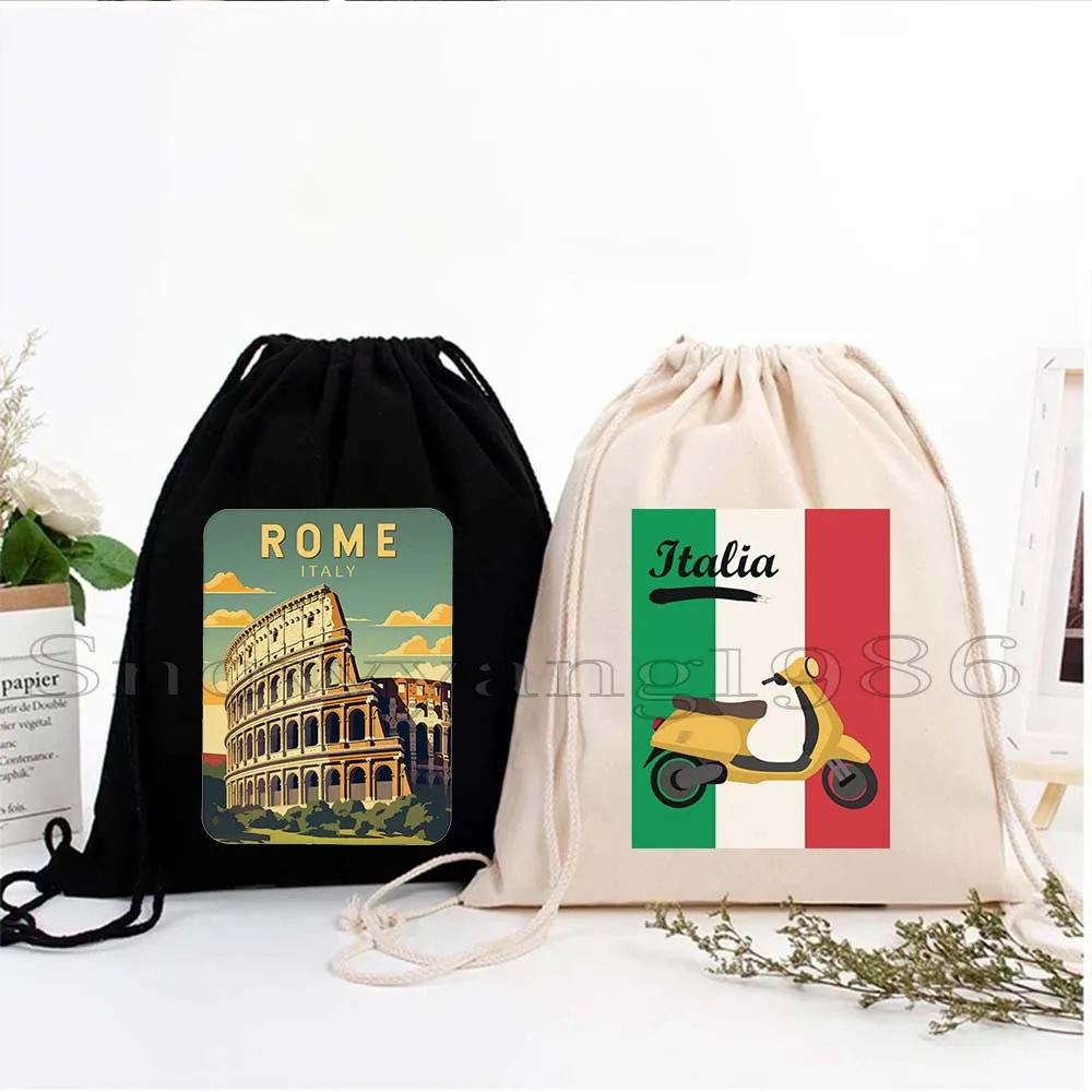 

Пиза наклонная башня Колизей Рим Италия Итальянская карта Флаг Флоренция Ватикан Холст Сумка на шнурке Рюкзак Спортивный рюкзак для спортзала