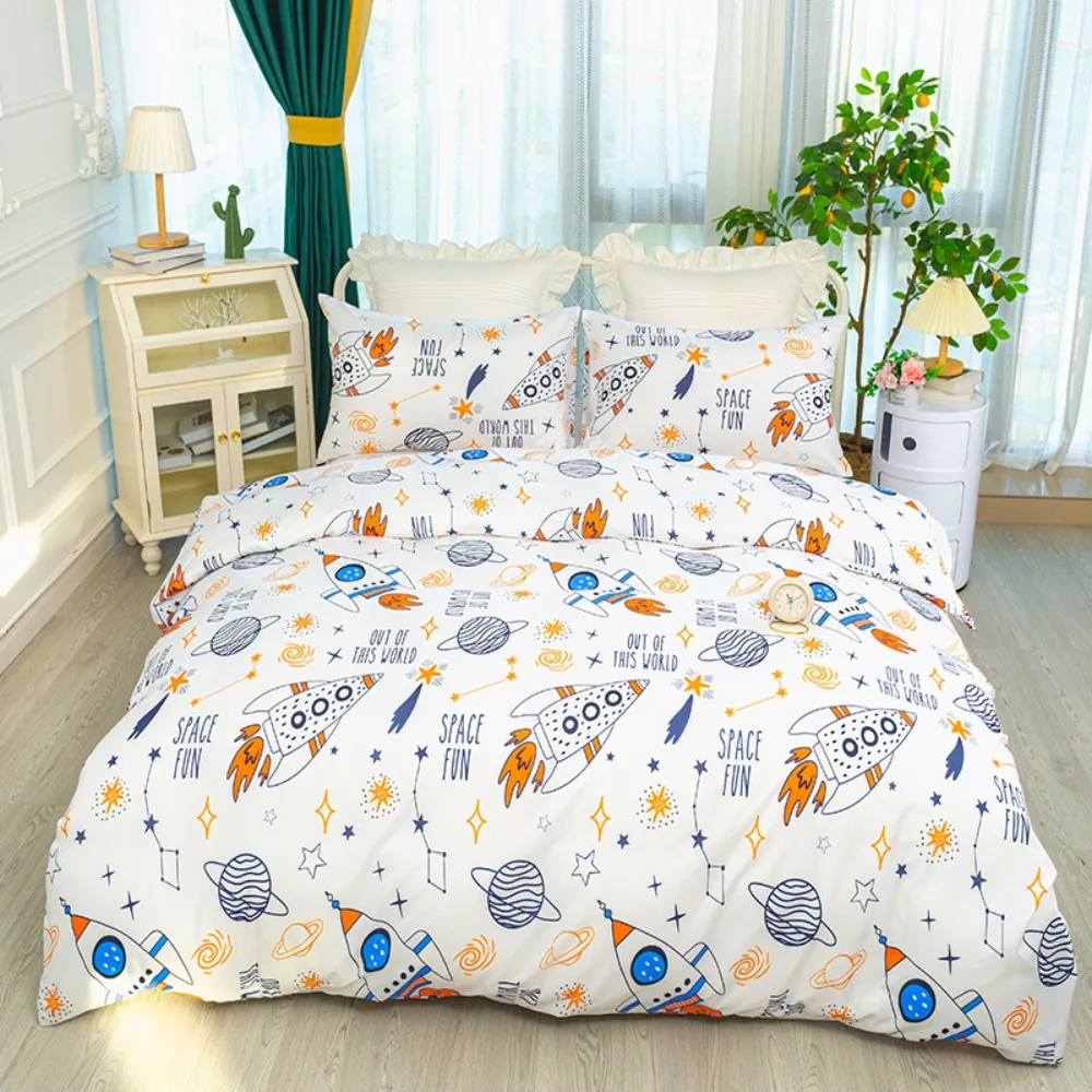 3pcs Bedding Set Saturn Rocket Astronaut 3D Printed Cozy Duvet Cover Set King Queen Twin Single Size Birthday Gift Bedroom Decor