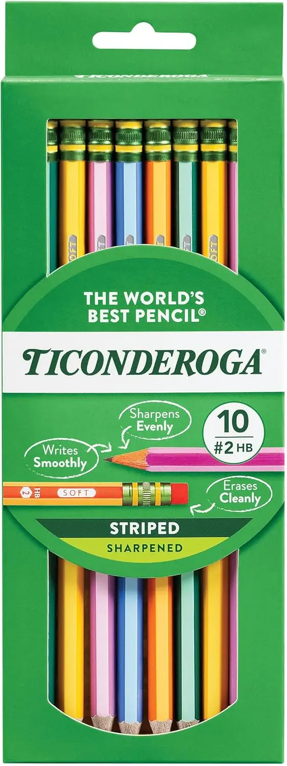 

Assorted Color Striped Wood-Cased Pencils, Pre-Sharpened, 2 HB Soft, 10 Count for Home Office School