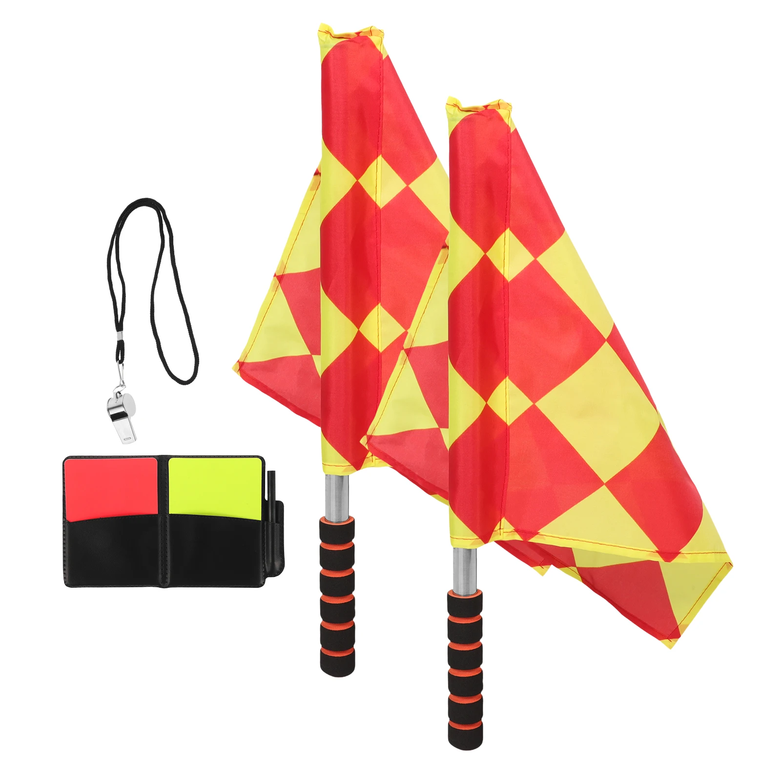 

1 Set Soccer Referee Kit Red Yellow Cards Checkered Flags Stainless Steel Whistle Durable Field Flags Record Sheets Competition