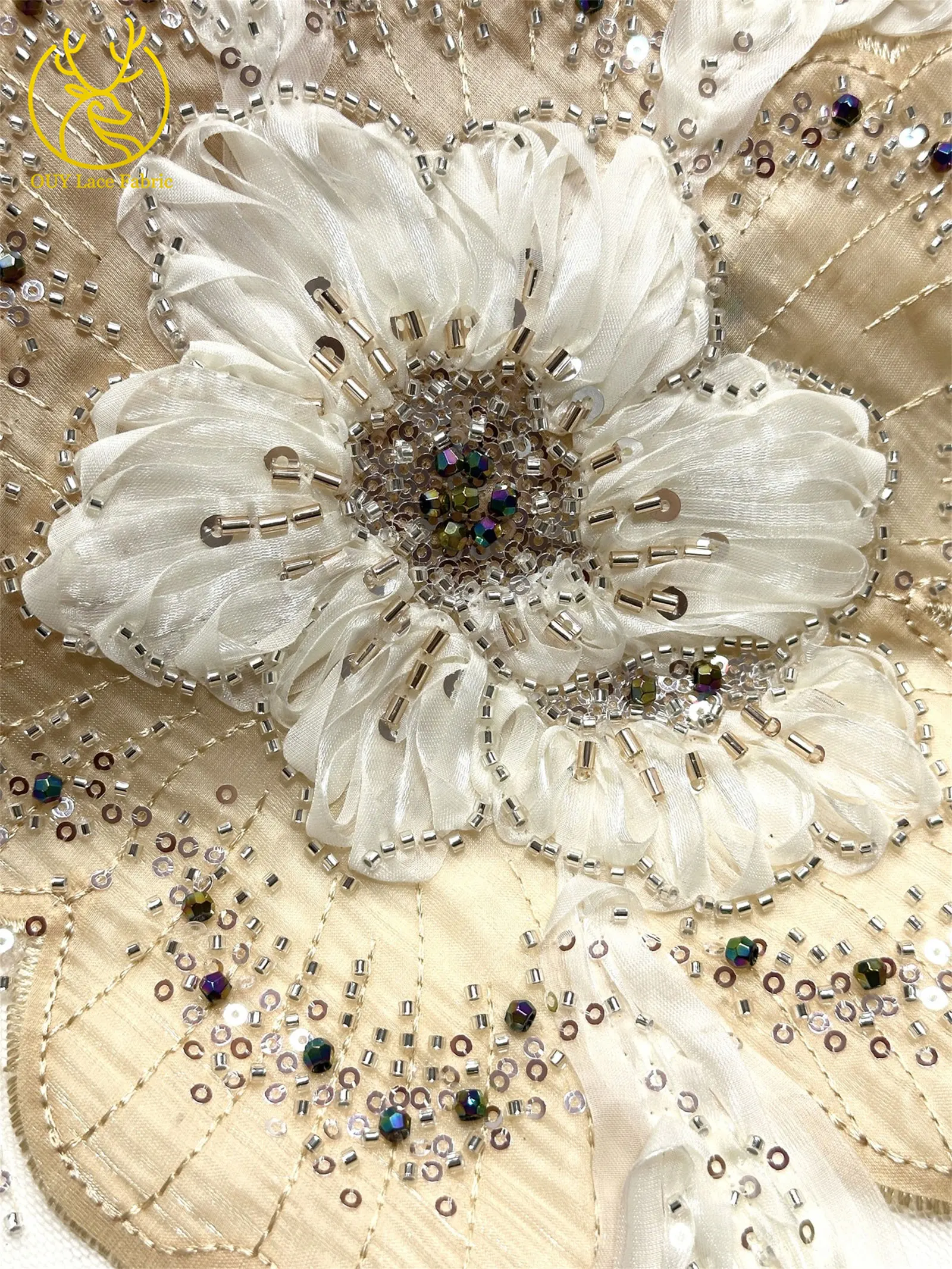 Marineblauer, wunderschöner afrikanischer Spitzenstoff mit Perlen und Pailletten, 3D-Blume, nigerianischer hochwertiger Tüll-Mesh-Spitzenstoff für Ballkleider, 5Y – Detail 25