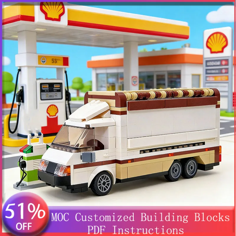 

458 деталей, тяжелый грузовой фургон-автолавка для продажи хлеба, MOC, модульный конструктор, популярный набор для творчества, развивающая игрушка для детей, подарок