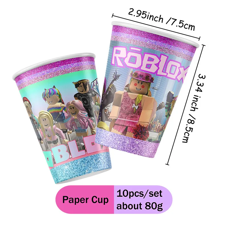 Robloxed Kombinations-Set mit Tassen, Tellern und Luftballons, Einweggeschirr für Geburtstagsfeiern, Festivals, Veranstaltungen und Partys – Detail 5