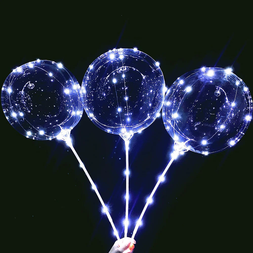 לבן הוביל בלון bobo עם אורות מוט מקל ומשאבה שקוף הוביל אור בלון יום הולדת פסטיבל חתונה