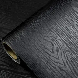 Black Wood Self-Adhesive Wallpaper Roll Countertop Furniture Kitchen Wall Waterproof Vinyl Peel and Stick Wall Stickers