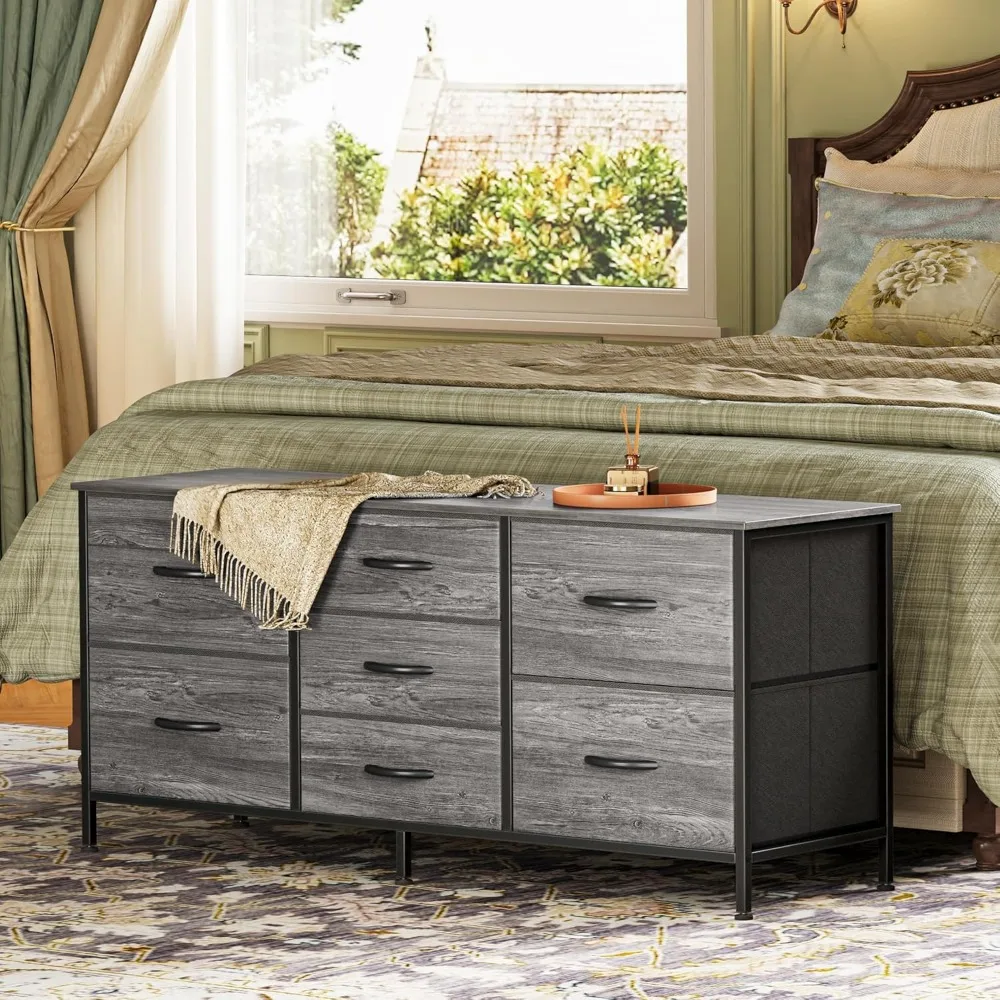 خزانة Huuger مع 7 أدراج قماشية، حامل تلفزيون 47 بوصة لتلفزيون 43، 50، 55 بوصة، خزانة ذات أدراج واسعة لغرفة النوم، ملابس