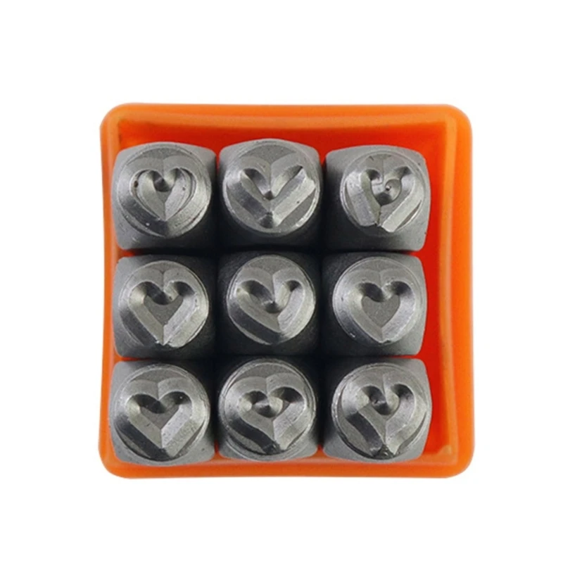 9Pcs Professional Steel Metal Stamp Set (1/8”) 3mm/(1/4”) 6mm Steel Heart Punch Set for DIY-Jewelry Craft Stamping