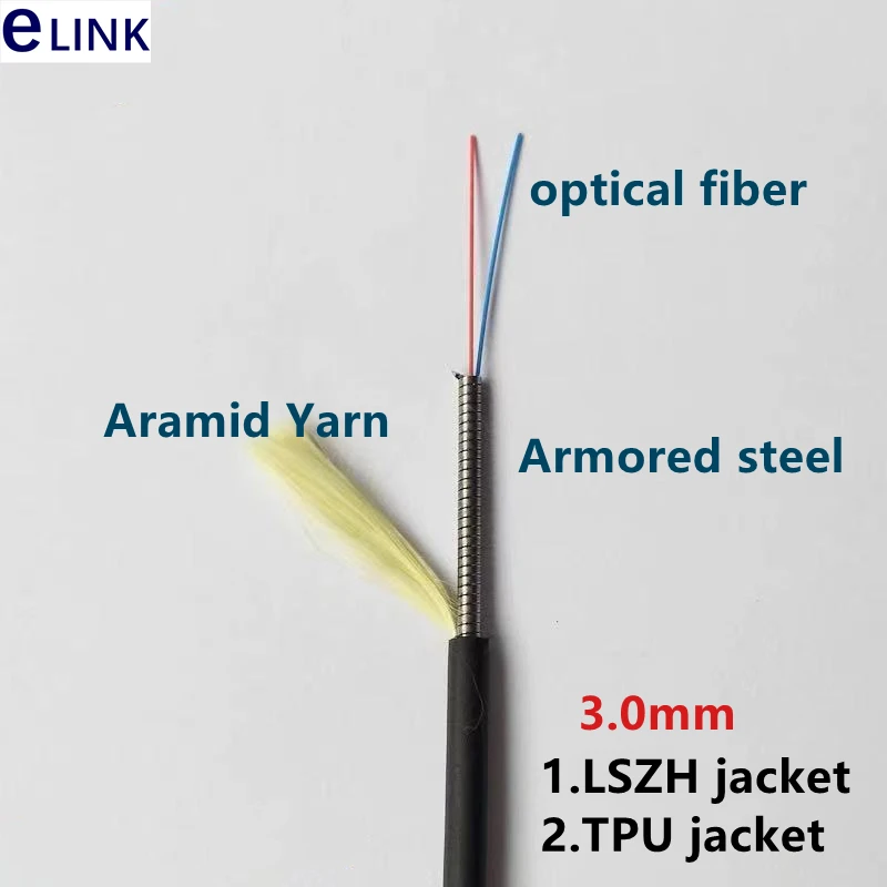 2 rdzenie włókna łatka optyczna 350m 400m 450m 500m na zewnątrz DVI LC SC LCAPC LSZH SM opancerzony kabel TPU jednomodowy FTTH jumper