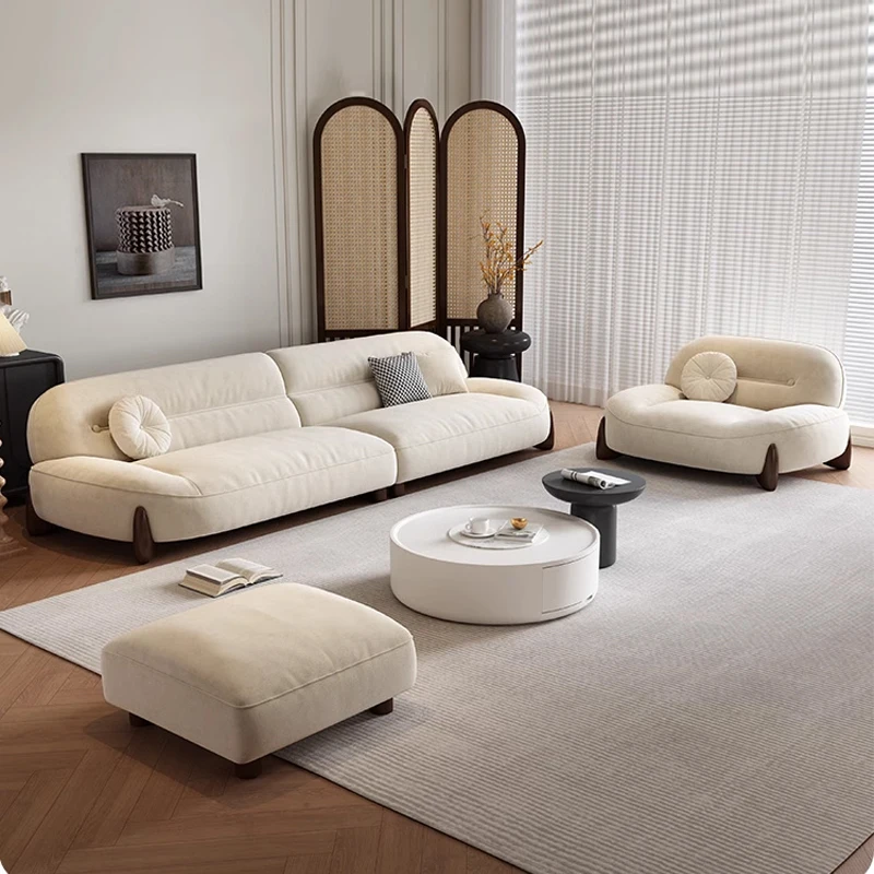 Italian minimalist light luxury cream style sofa curved cloud flannel small apartment living room straight row modern simple