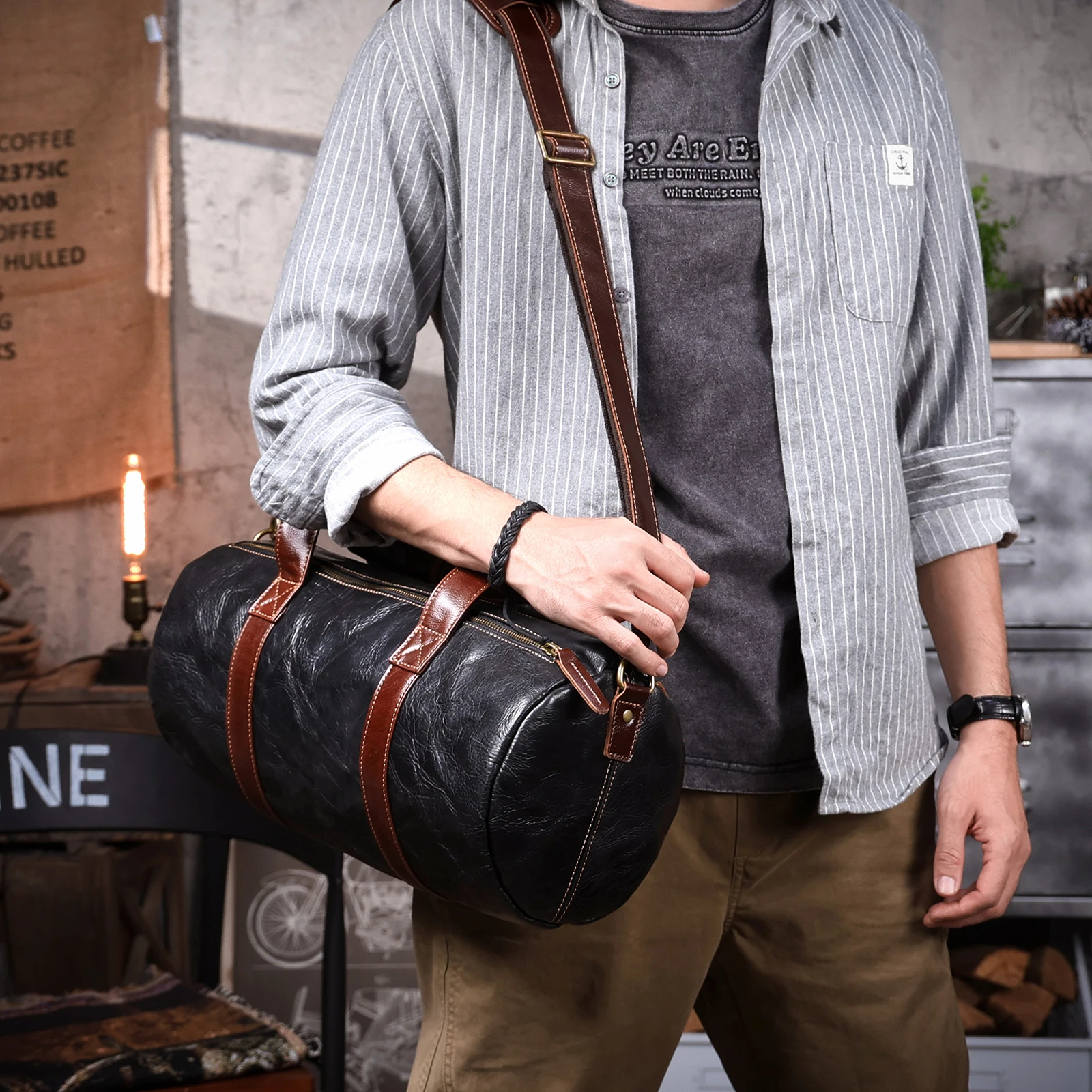 Echte Leder-Umhängetasche für Herren, Crossbody-Sporttasche aus pflanzlich gegerbtem Leder, modischer Casual-Stil, einfache Rindsledertasche – Detail 6