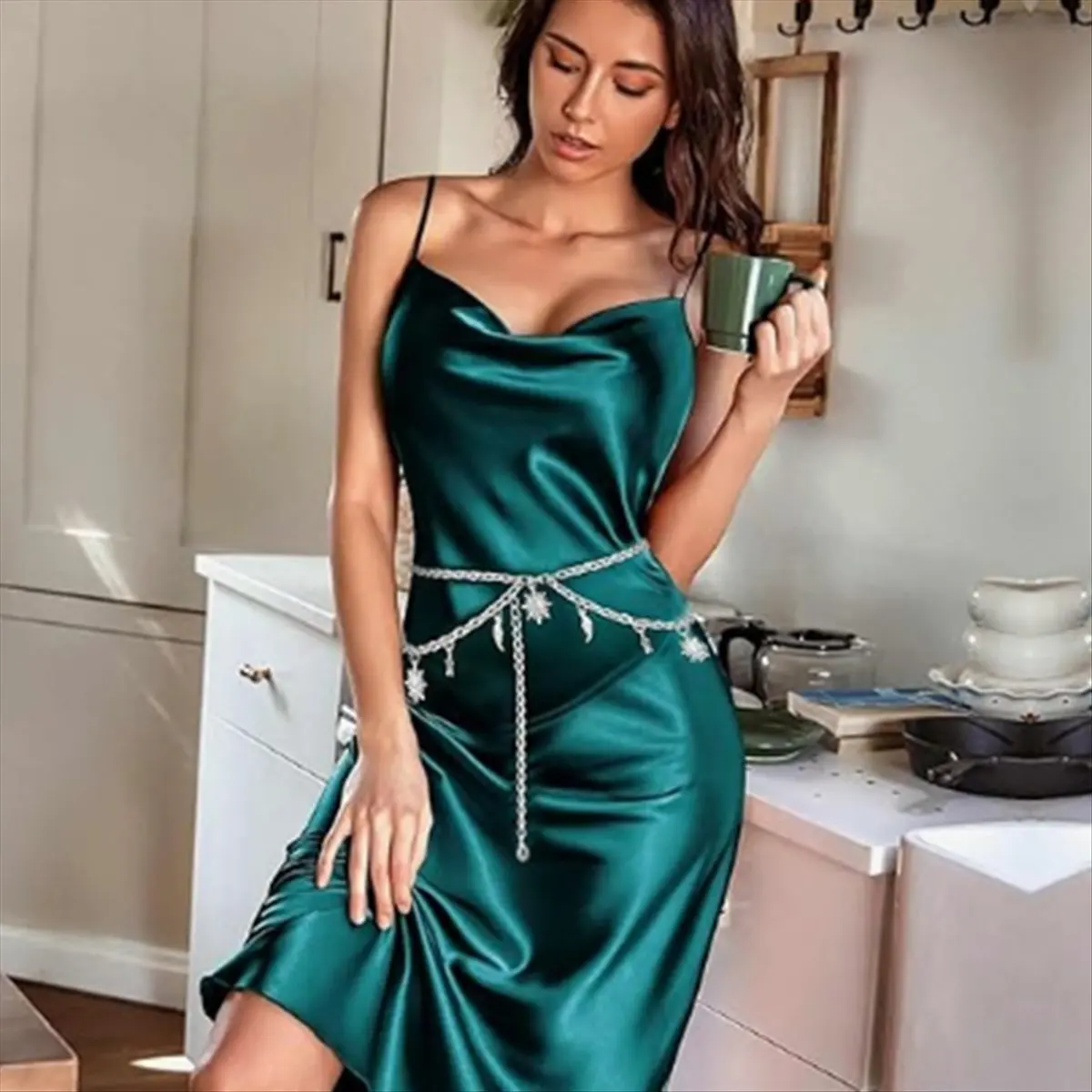 ABQR Cintura a catena in metallo, catena in vita, catena per il corpo in vita con stella lunare regolabile in argento da donna, per jeans eleganti e ragazze