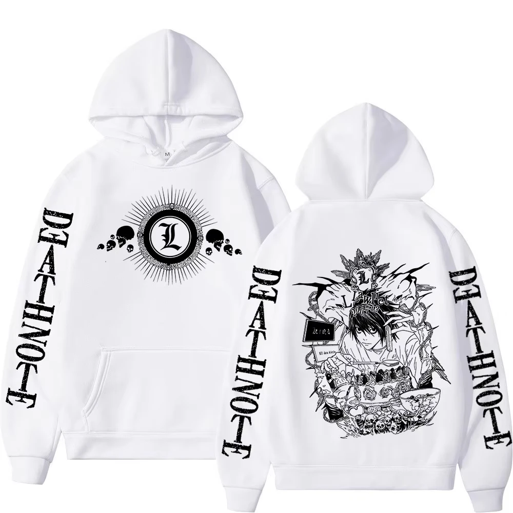 Death Note Hoodie für Herren und Damen, aus Baumwollfleece, mit grafischem Aufdruck, leicht, Yagami L Ryuk, japanisches Anime-Manga-Cosplay, Streetwear-Pullover. – Detail 3