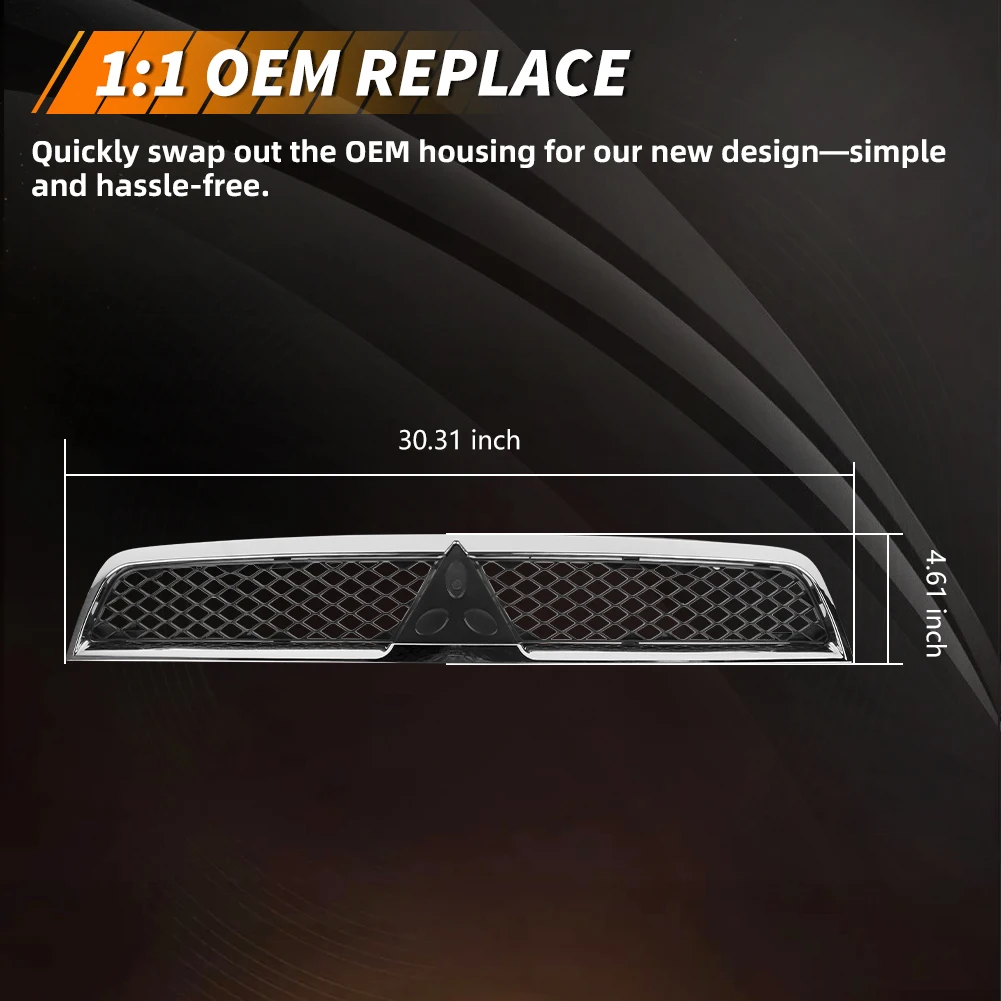 

1X For 2008 2009 2010 2011 2012 2013-2015 Mitsubishi Lancer Front Bumper ABS Plastic Hood Mesh Chrome Shell Black Insert Grill