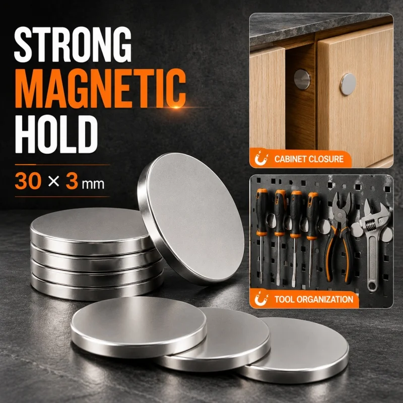 30x3mm Neodymium Magnets Strong Magnetic Hold Round Disc Magnets for DIY Cabinet Door Closure Tool Holder Signs Craft Projects