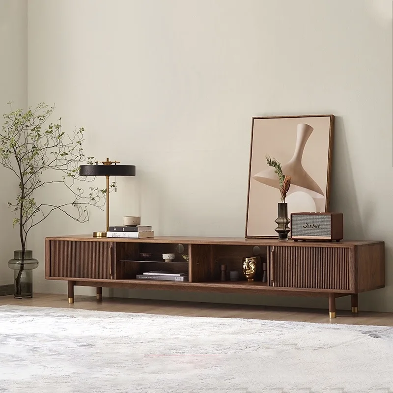 Black walnut modern simple small apartment living room storage cabinet light luxury rolling shutter door floor cabinet