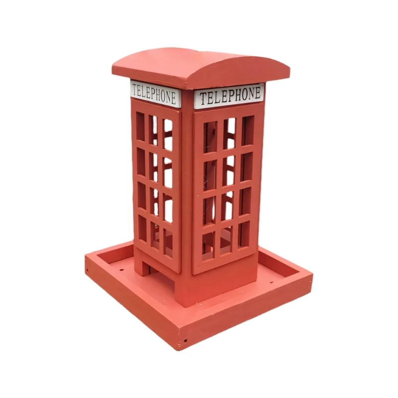 Garten-Vogelstation mit hölzerner Telefonzelle, Design mit offenem Fenster, Tablettboden und Feuchtigkeitslöchern für Wildvögel – Detail 1