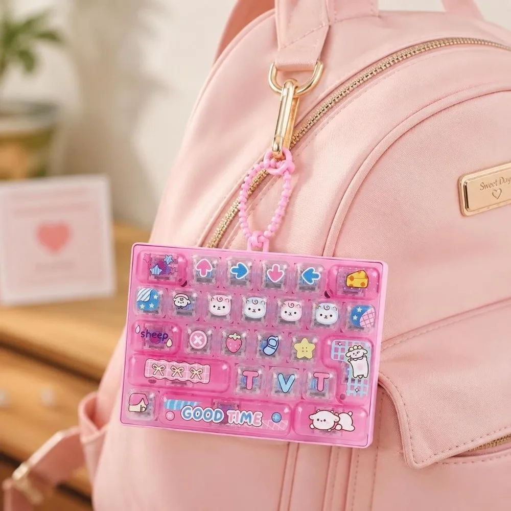 26-Key Decompression Button Cute Design Transparent Dual-Tone Mini Keyboard Pendant Simulation Keyboard with LED Lights