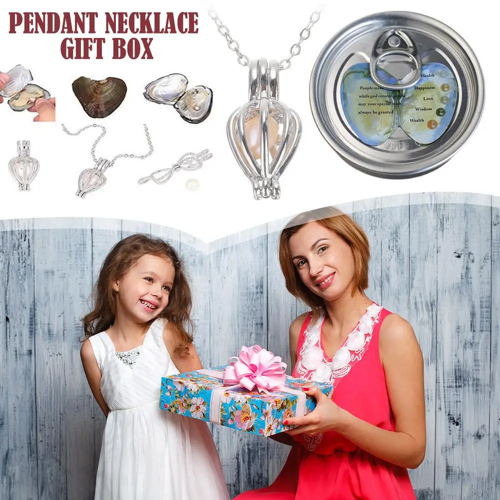 Collar con colgante de plata de ley con caja de perlas para mujer, collar de perlas de ostra, gargantillas de cadena de plata de 16 ", regalo del Día de San Valentín ﻿