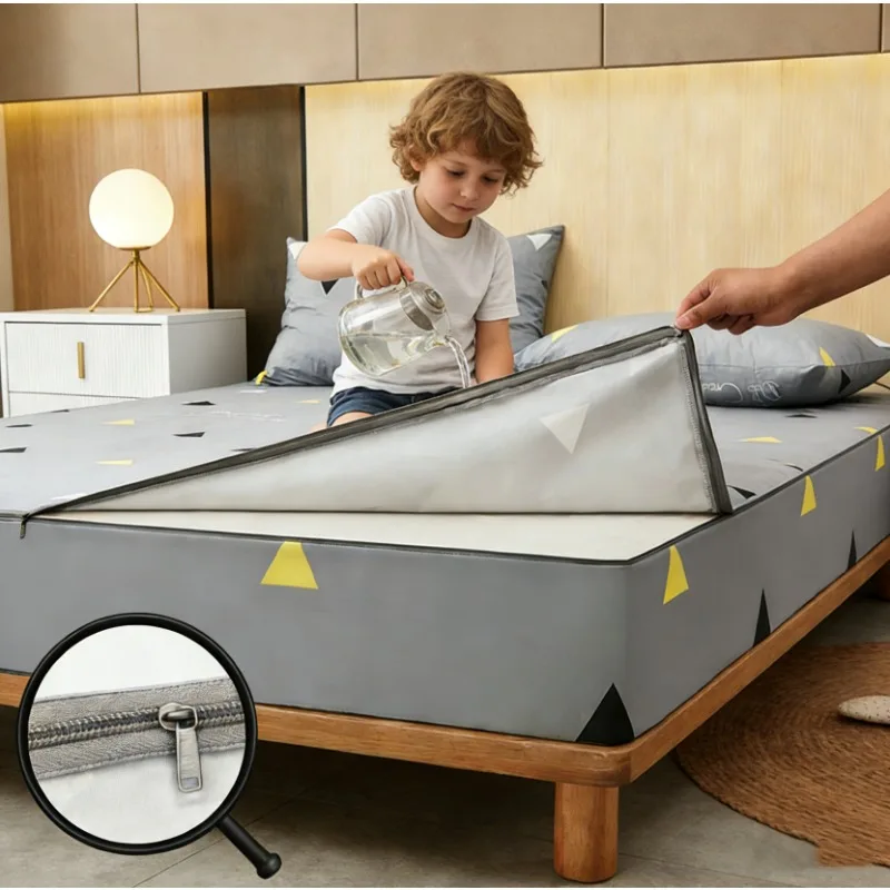 

Водонепроницаемый наматрасник, шестисторонний, полностью закрывающий матрас, с молнией, съемное простыня-натяжка, дышащий наматрасник