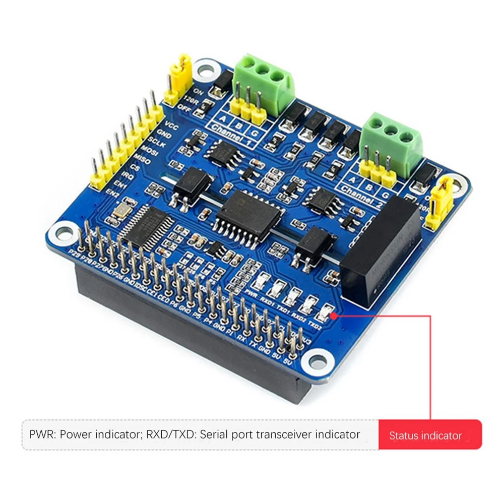 Dual-Channel Isolated RS485 Expansion Board Module for 40 Pin GPIO Onboard SC16IS752/SP3485