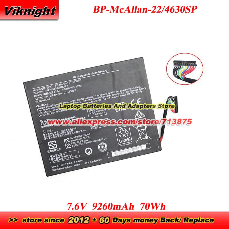 BP-McAllan-22/4630SP Battery 7.6V 9260mAh 70Wh 0B23-011N0RV 2ICP6/44/109-2 For Wacom MobileStation 16 Pro Msp16 Battery