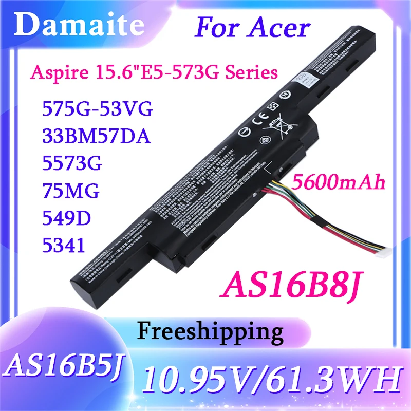 

AS16B5J AS16B8J Laptop Battery For Acer Aspire F15 F5-573G E15 E5-575G-51VI/53VG A315-21 A315-31 10.95V 5600mAh