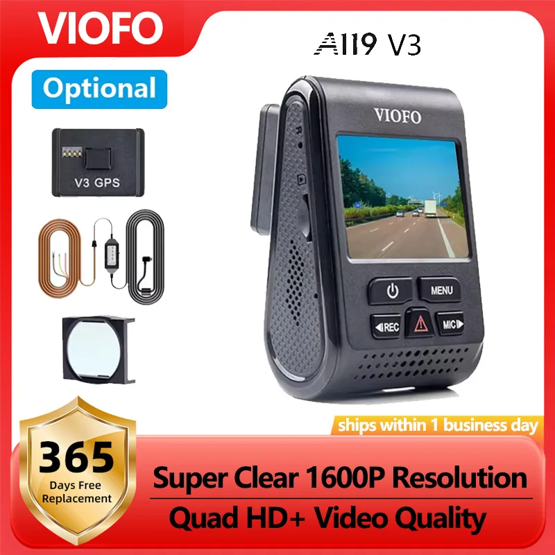 VIOFO A119 V3 2K Car Parking Mode G-Sensor Rota Lens 2560 *1600P DVR Super Night Vision Quad HD Dash Cameras Optional GPS CPL