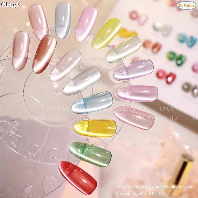 Glenys 28-kleuren lint cat's eye nagellak lijm populaire nieuwe onderdompeling gel kleurenkaart UV LED nagelsalon nail art vernis set