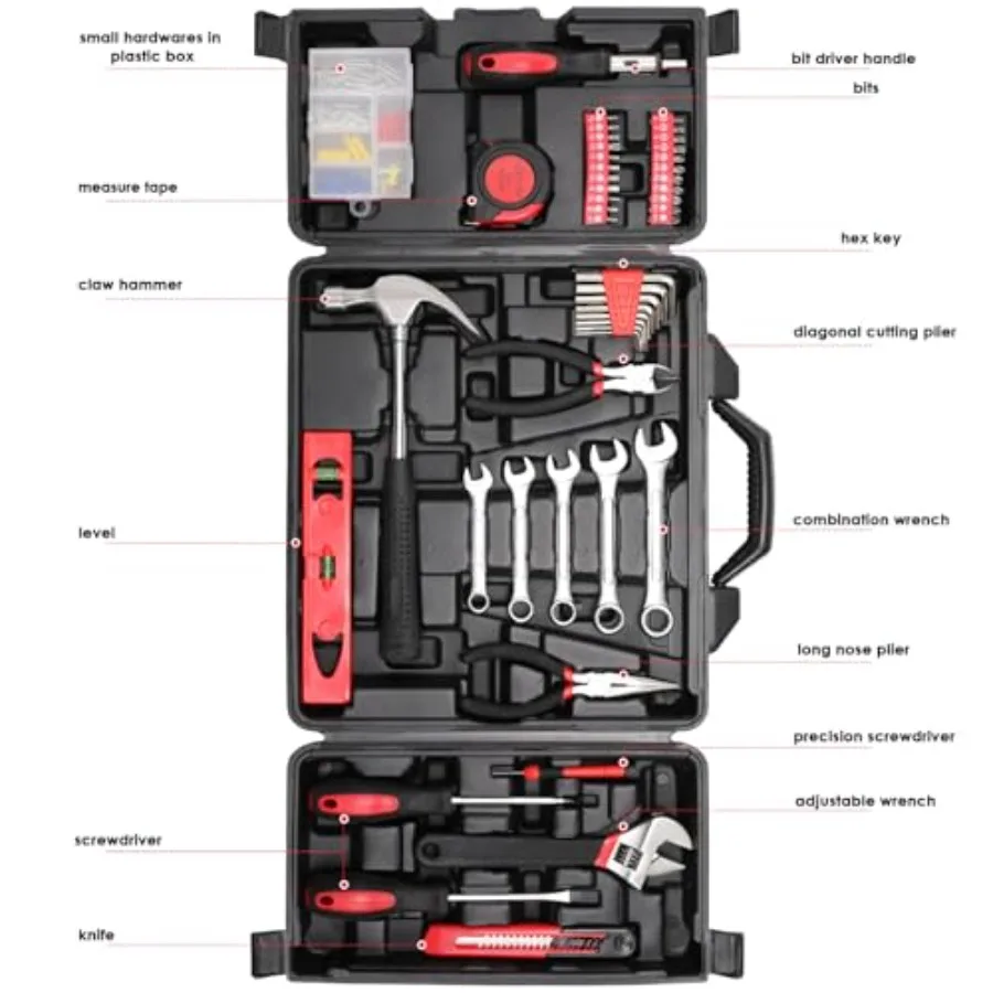 147 Pieces Tool Set for Home Car Dorm Garage Comprehensive Hand Tool Kit with Storage Box Featuring Screwdrivers Adjustable Wre