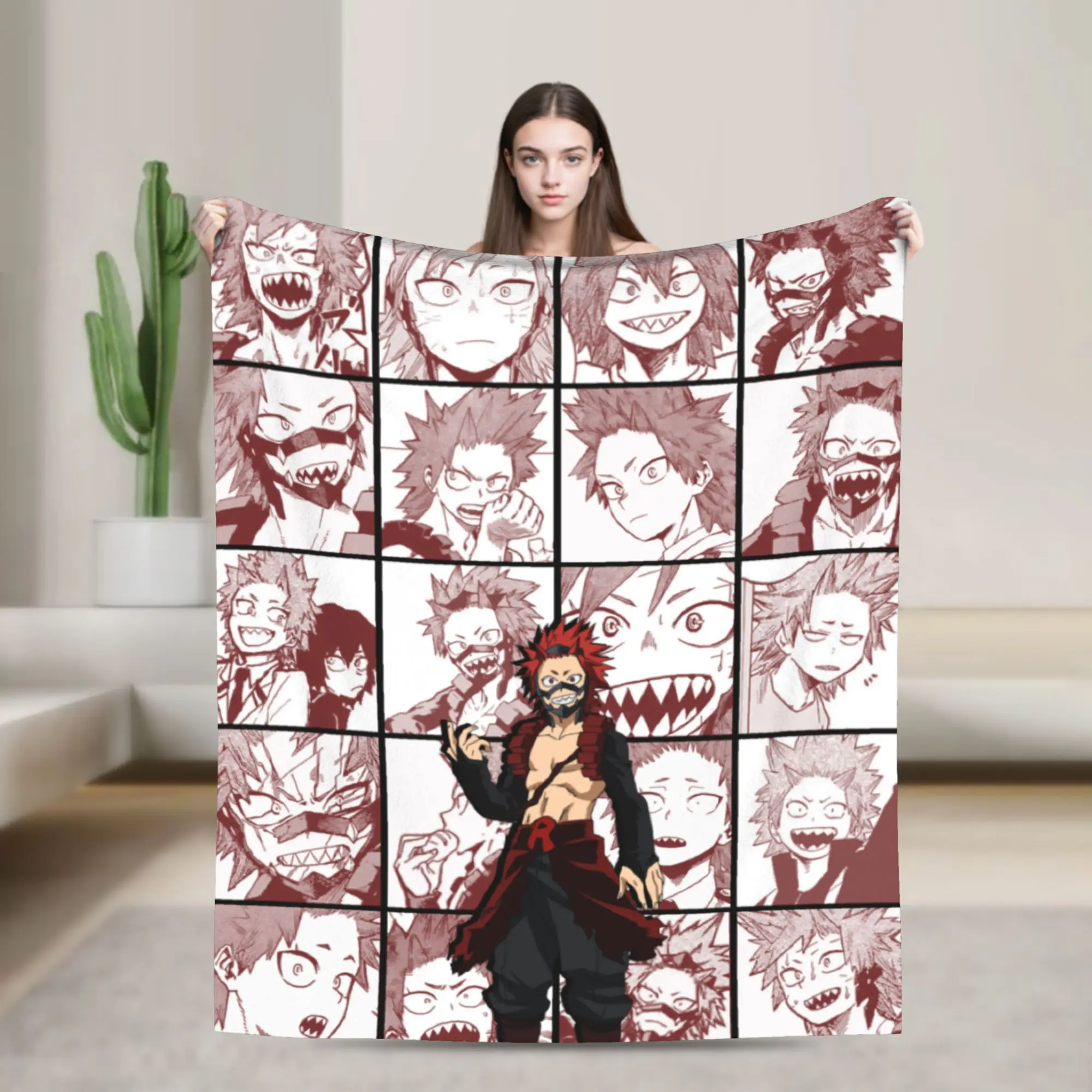 Kirishima Eijiro Collage Blankets Boku No My Hero Academia Manga Flannel Awesome Warm Throw Blanket for Home Autumn/Winter,