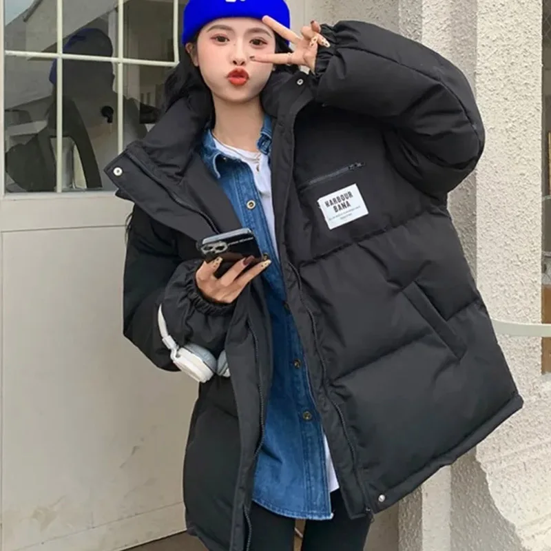 Korean Ladies Thickening Puffer Coat Winter Female Solid Color Warm Cotton Padded Coat 2024 Women Loose Fit Cotton Padded Jacket