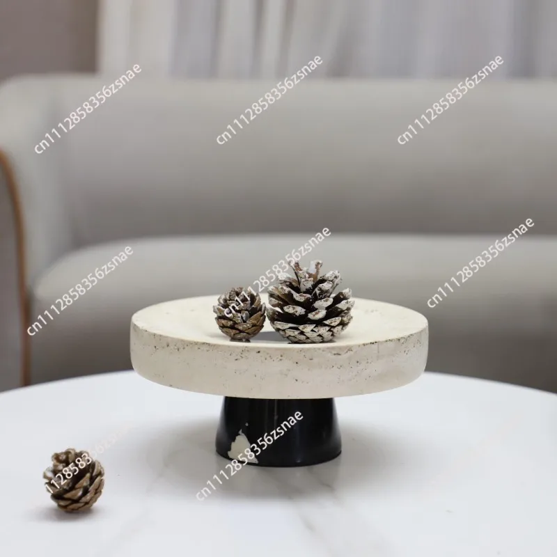Modern minimalist wabi sandy wind natural travertine marble tall round fruit tray living room entrance home accessories