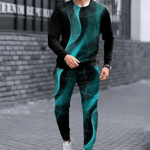 

Новая мужская футболка с длинными рукавами, брючный костюм, индивидуальный модный костюм с 3d принтом, толстовка большого размера, комплект из 2 предметов, размер M-3XL