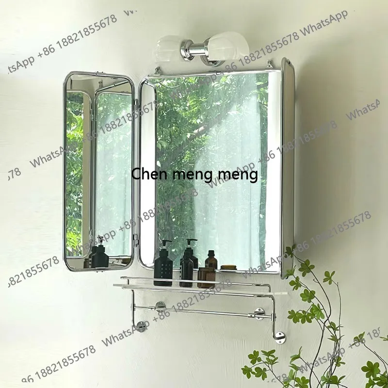 Stainless Steel Mirror Foldable Makeup Mirror Luxury Bathroom Vanity Large Mirrors Bathroom Aesthetic Decoration Accessories
