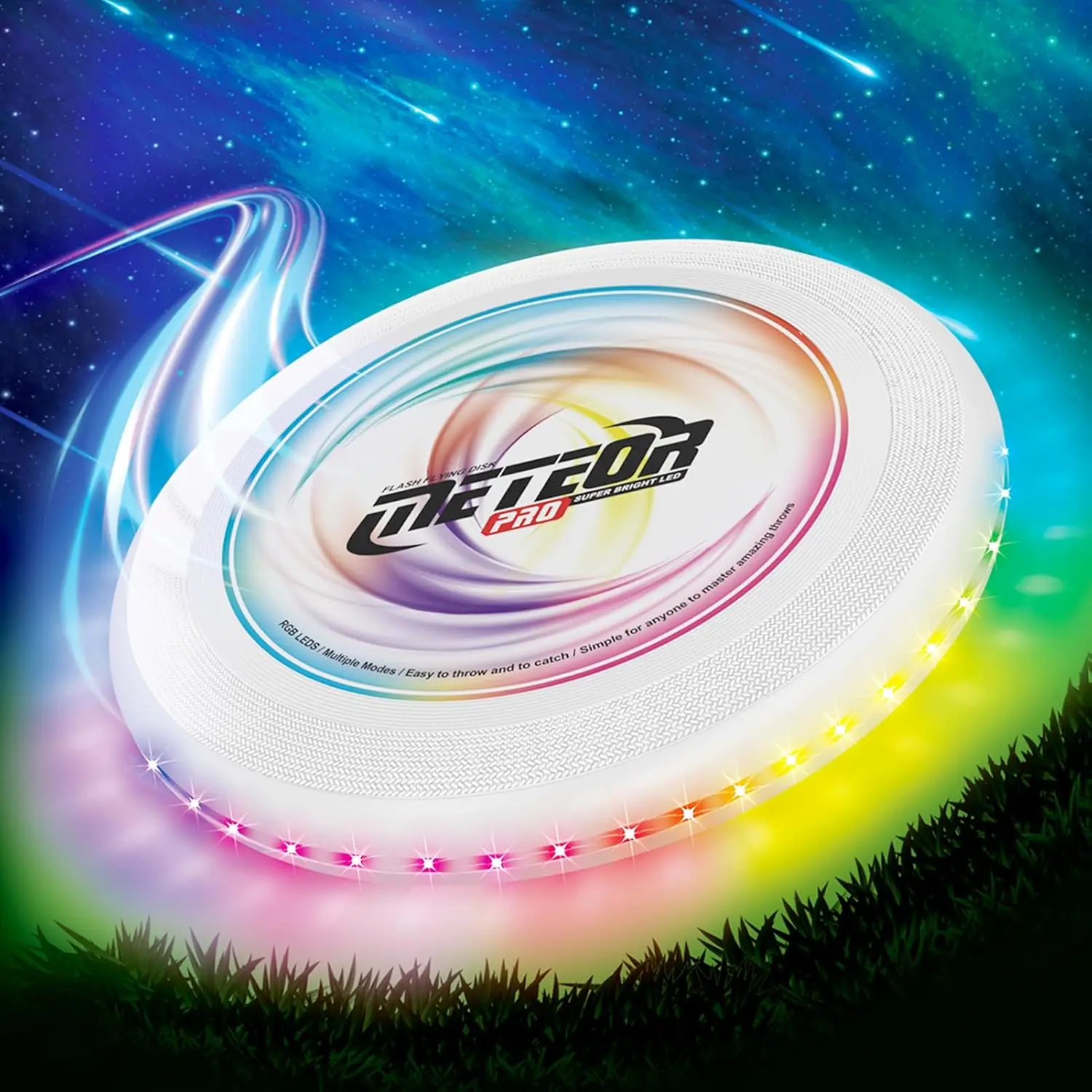 

LED Flying Disc: 16M Colors, 48 LEDs, 13 Modes, Glow in Dark, Age 6+