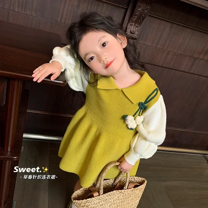 Girls Dresses 2024 Autumn New Collection Fashionable Knitted Skirt with Western Style Baby Girl Autumn Long Sleeved Skirt image 4