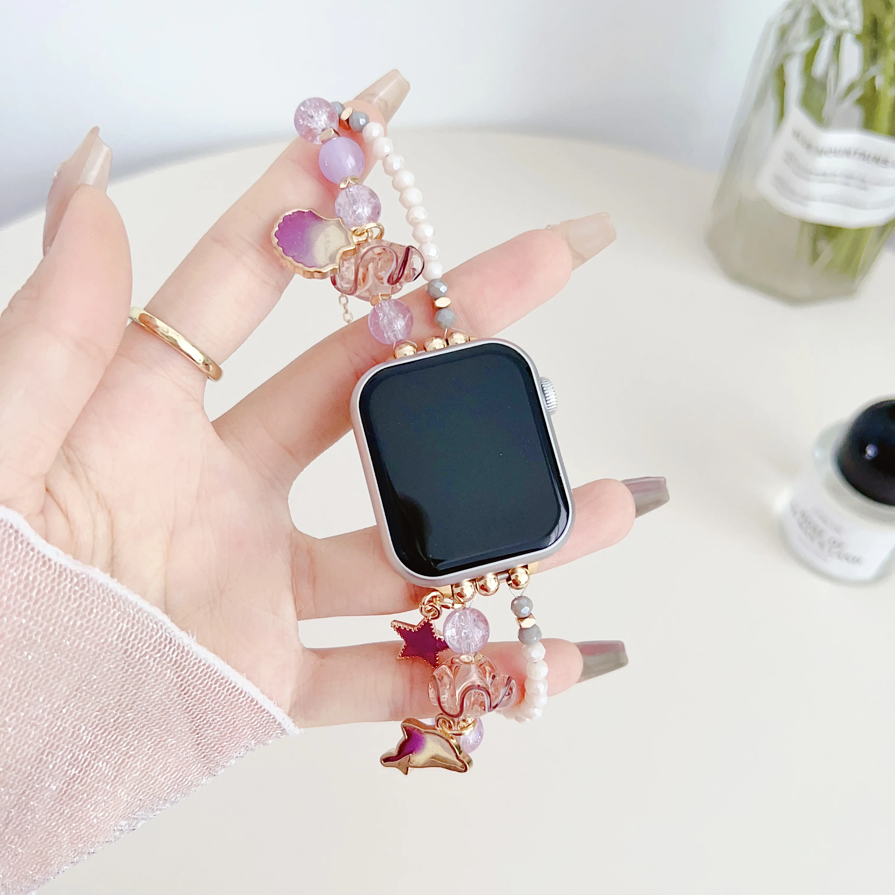 Metal Strap for Apple Watch Band Dolphin Chain for Iwatch40 41 44 45 49mm Girl Shell Bracelet for Series987654 Women Star Wrist