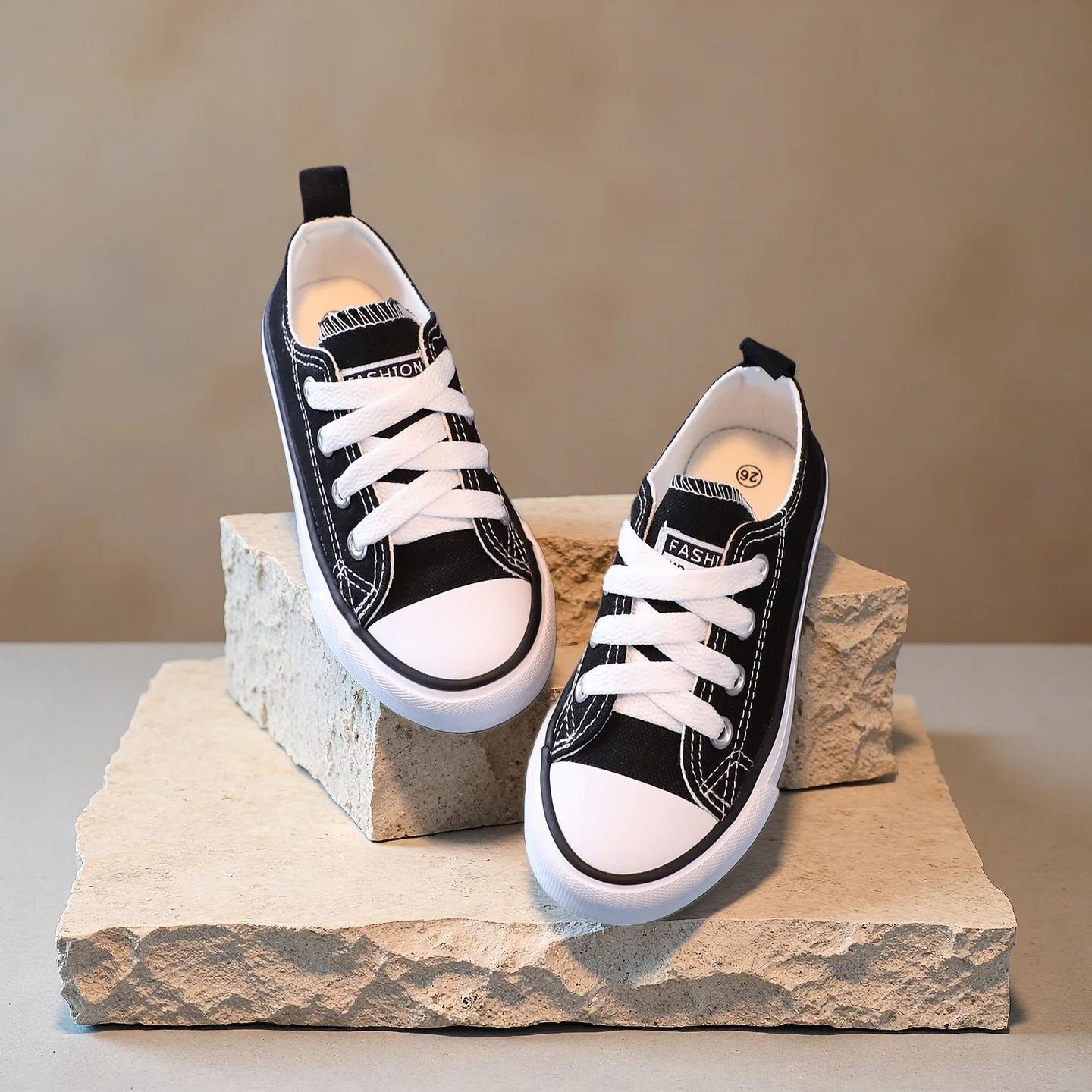 COMFY KIDS Kids 1-14 Years Black Low Top Canvas Shoes Lace-up Pull Tab Breathable Light Sole Toddler Youth Casual School Daily Shoes