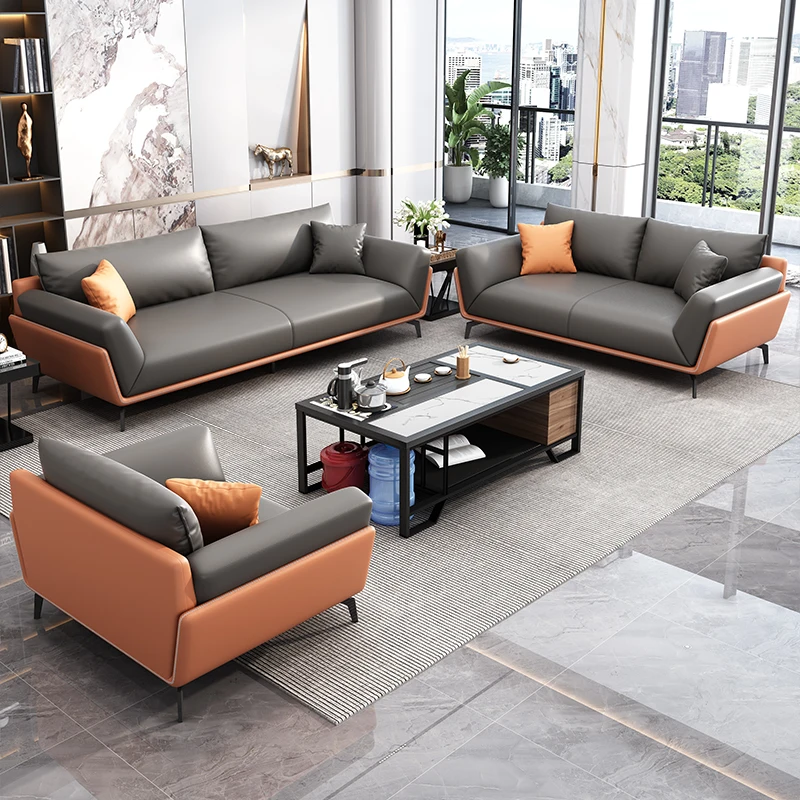 Office sofa Simple modern coffee table combination Italian business with three guests reception room office sofa