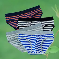 Men's Fashionable Striped Bikini Youth Skin Friendly Cotton Breathable Bulge Pouch Briefs Gays Erotic Comfortable Sports Panties