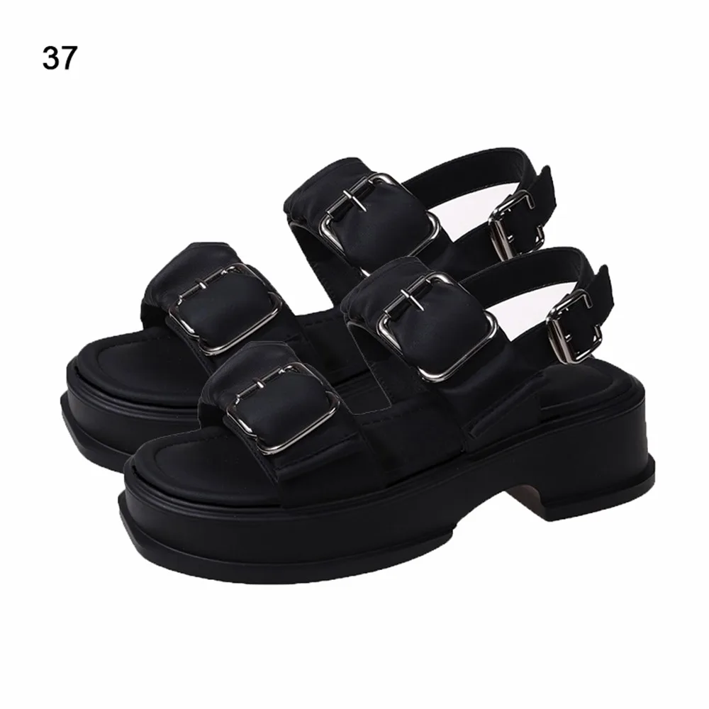 

Модные туфли из искусственной кожи на массивном каблуке, сандалии на плоской подошве с открытым носком, летние универсальные женские сандалии