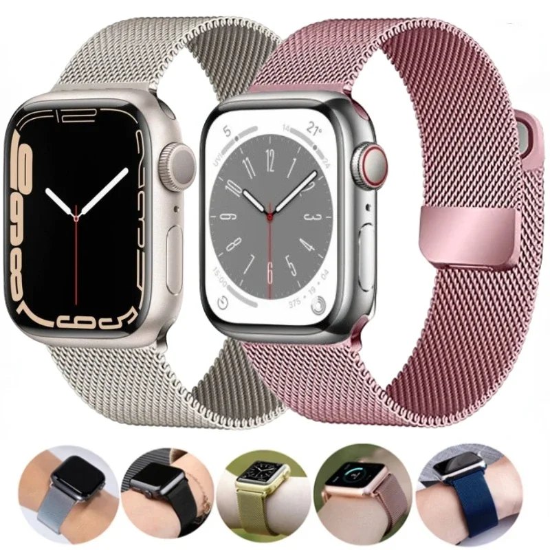 

Milanese Band for Apple Watch Ultra/2 49mm 9 8 7 45mm 41mm 6 5 4 SE 44mm 40mm Metal Magnetic Double Section Strap 10 46mm 42mm