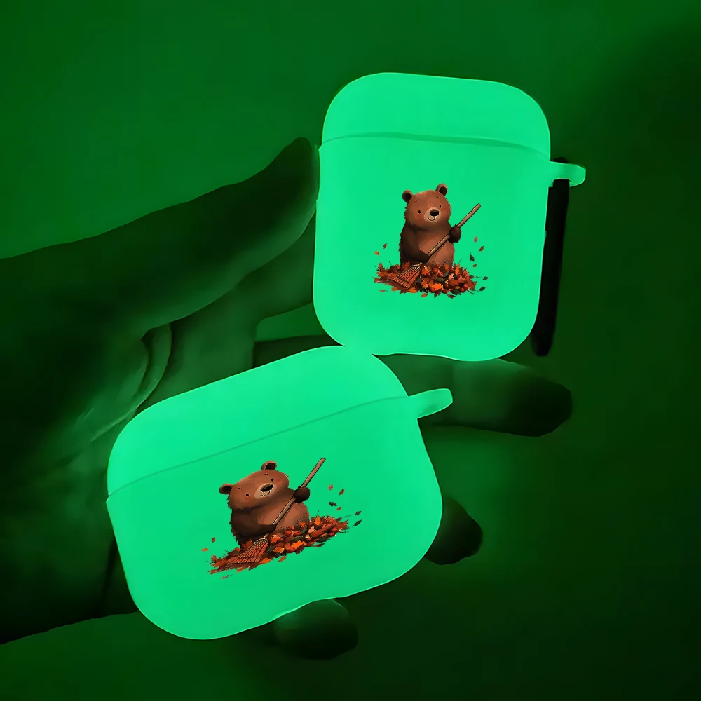 Светящийся силиконовый чехол для наушников AirPods 4/3/2/1 в виде мультяшного медведя, мягкий чехол для AirPods Pro2/Pro3/Pro