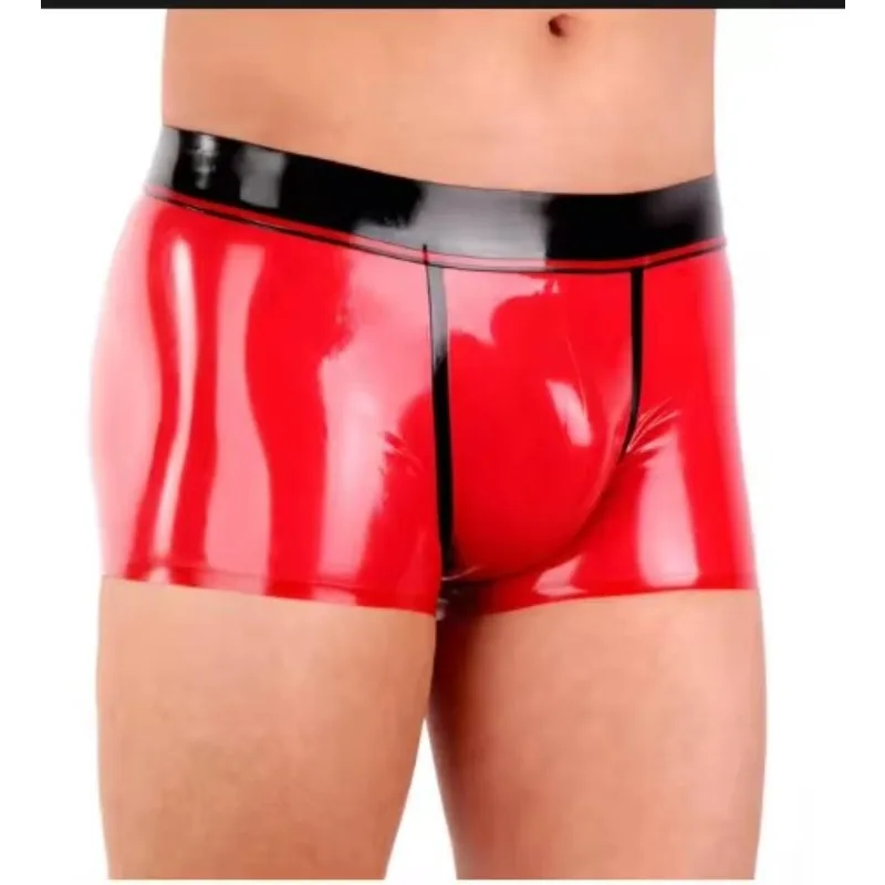 

Latex Sexy Men Underwear No Zipper Rubber Panties Wet Look Underpants Fetish Male Short Red Boxer Trim Color Black